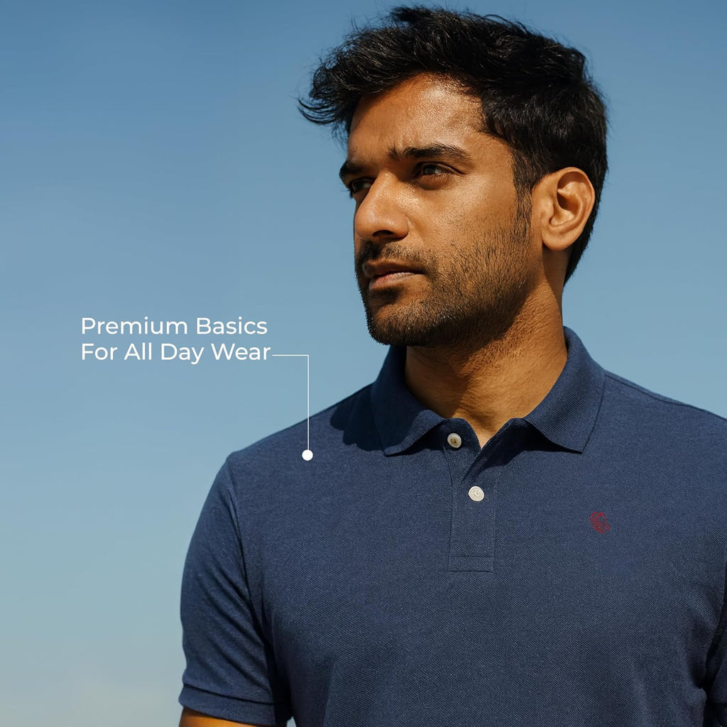 Men's Regular Fit Interlock Polo Shirt- INDIGO MELANGE