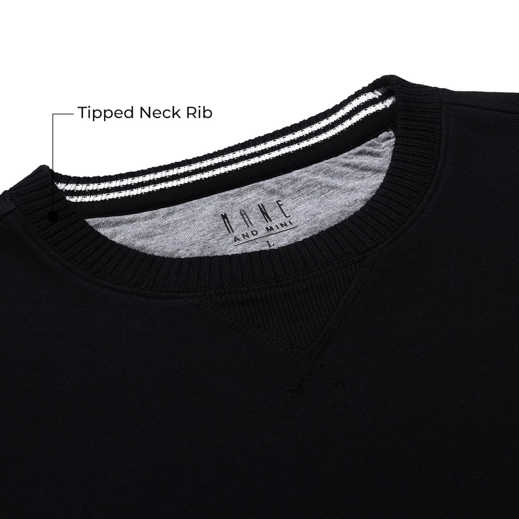 Men’s Solid Fleece Crew Neck Sweatshirt-BLACK