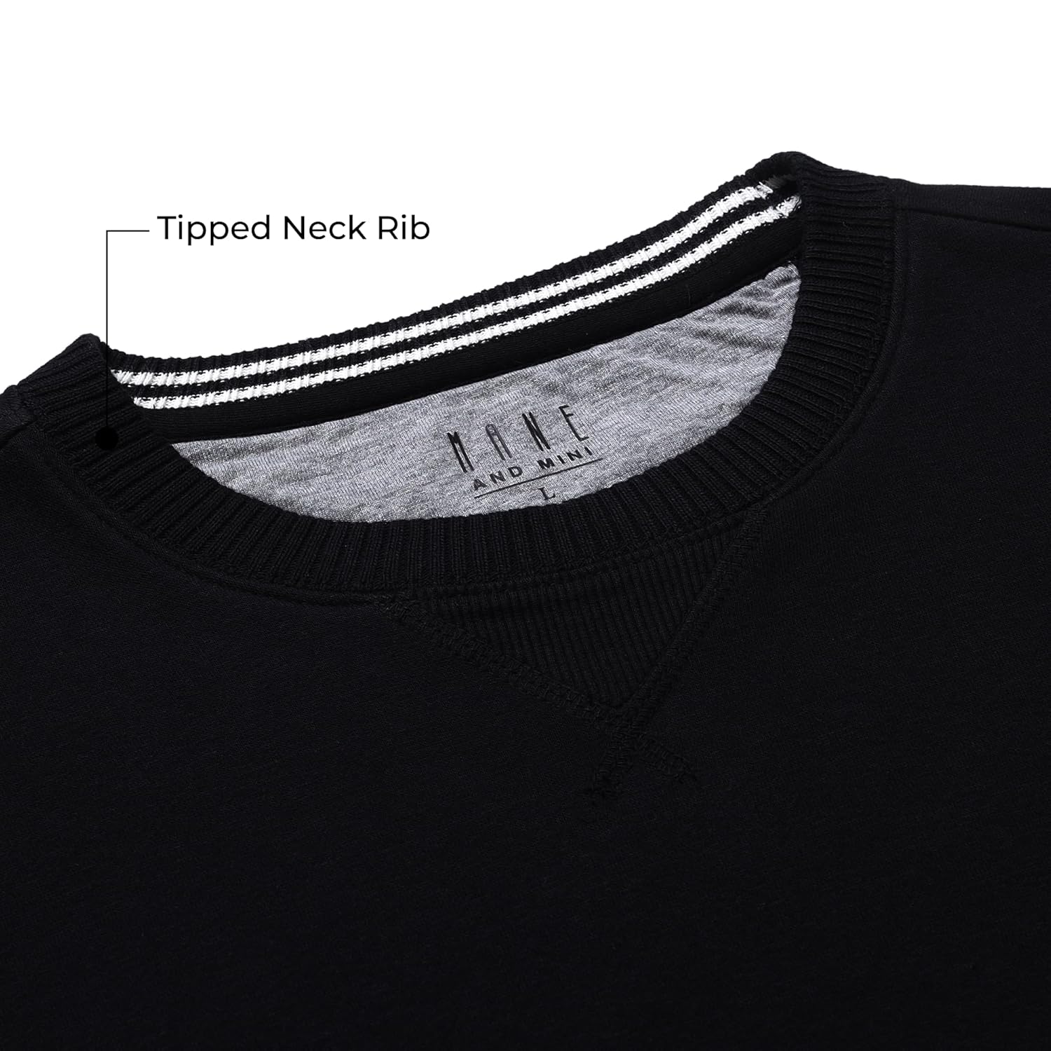 Men’s Solid Fleece Crew Neck Sweatshirt-BLACK