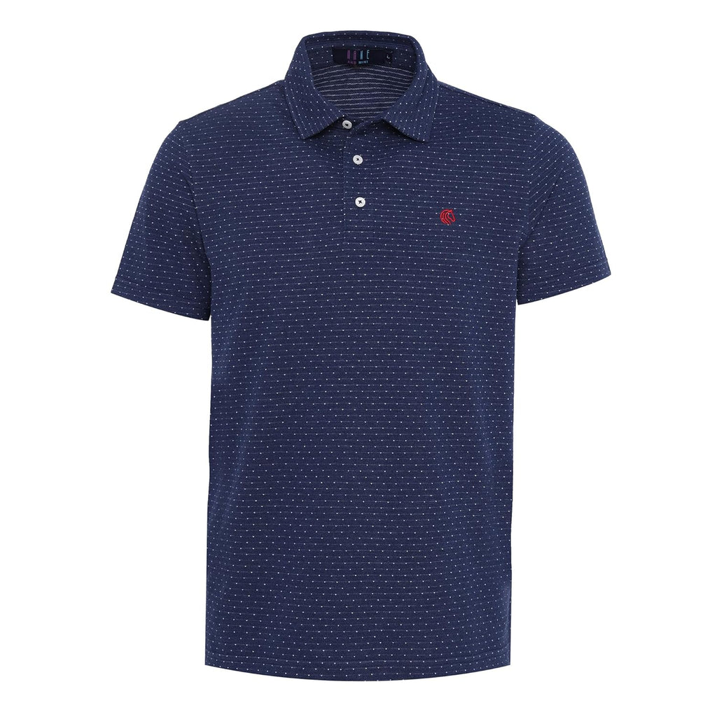 Men’s Regular Fit Jacquard Polo Shirt with Self Collar-INDIGO MELANGE
