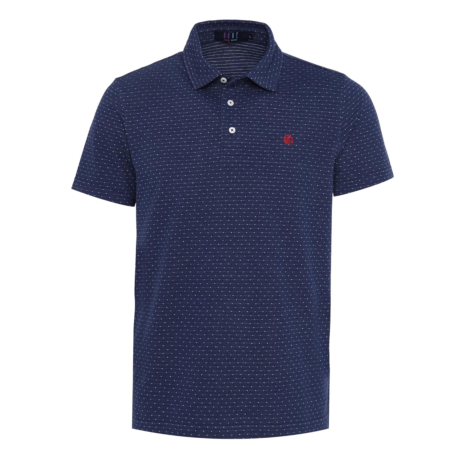Men’s Regular Fit Jacquard Polo Shirt with Self Collar-INDIGO MELANGE