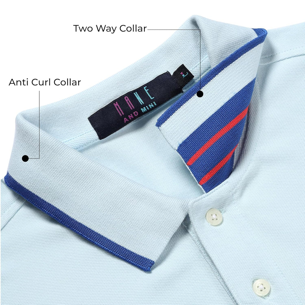 Mens Cotton Regular Fit Stretch Pique Solid Polo Shirt- SKY BLUE