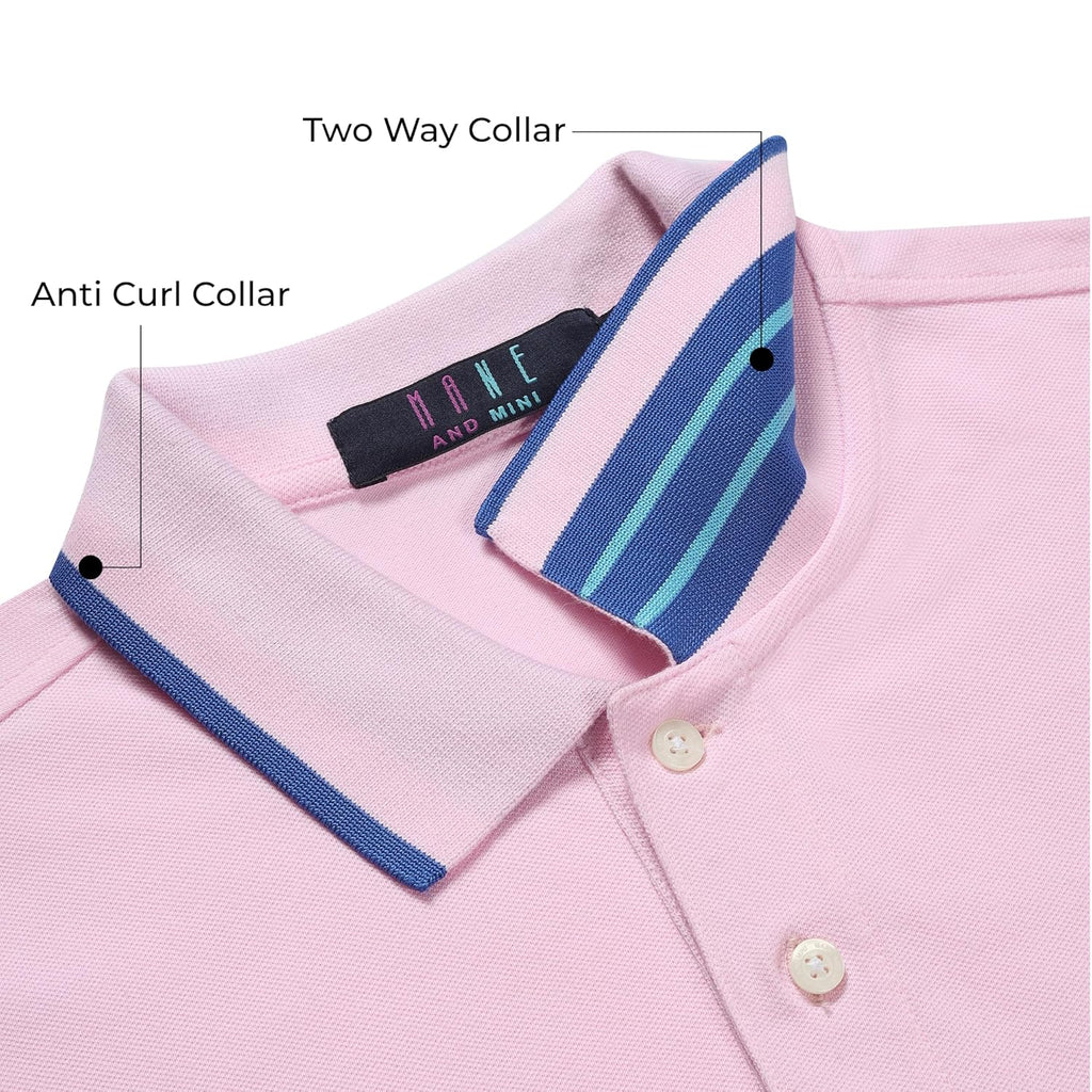 Mens Cotton Regular Fit Stretch Pique Solid Polo Shirt- BABY PINK