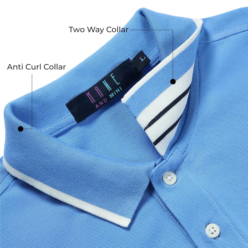Mens Cotton Regular Fit Stretch Pique Solid Polo Shirt- LIGHT BLUE