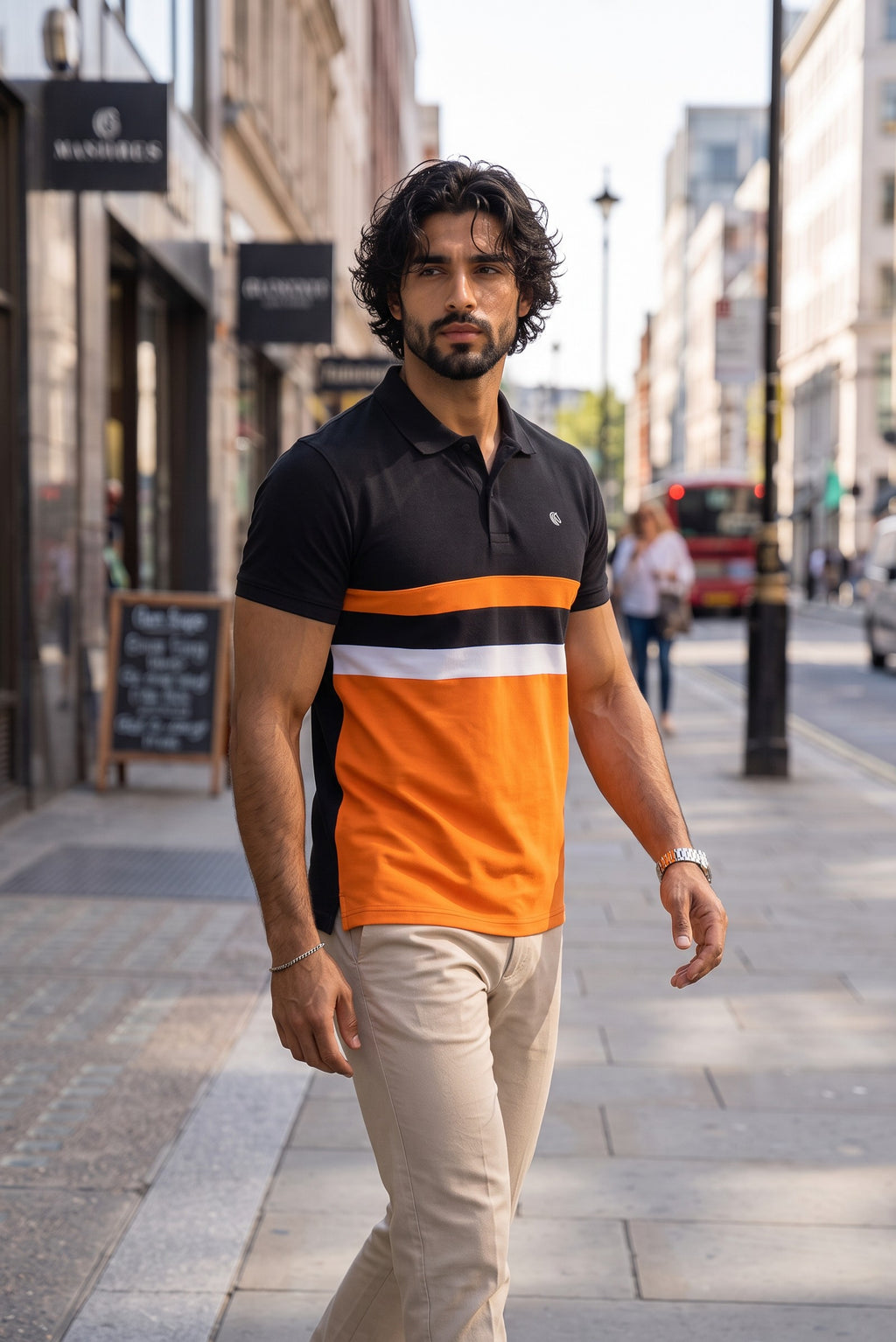 Men’s Cotton Color-Block Horizontal Striped Pique SS Polo Shirt