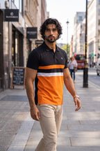 Men’s Cotton Color-Block Horizontal Striped Pique SS Polo Shirt