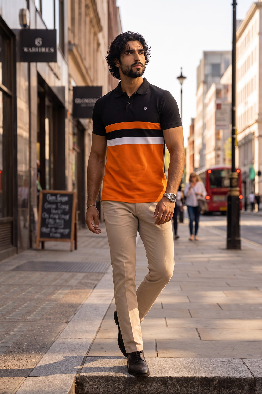 Men’s Cotton Color-Block Horizontal Striped Pique SS Polo Shirt