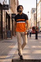 Men’s Cotton Color-Block Horizontal Striped Pique SS Polo Shirt
