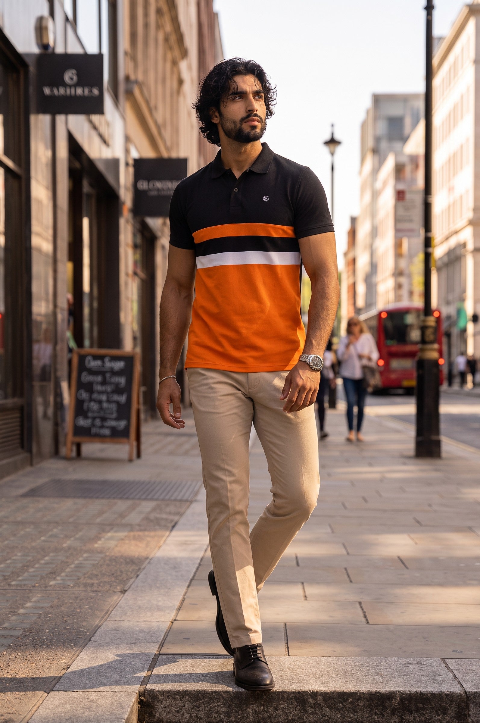Men’s Cotton Color-Block Horizontal Striped Pique SS Polo Shirt