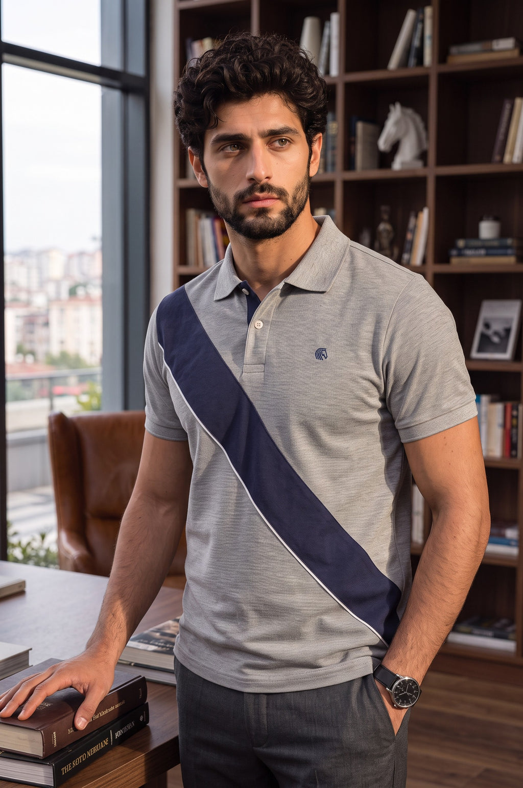Men's Regular Fit Diagonal Striped Polo Shirt