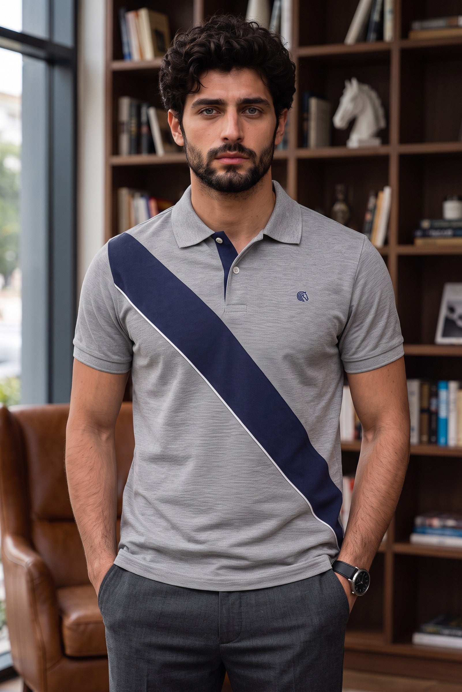 Men's Regular Fit Diagonal Striped Polo Shirt