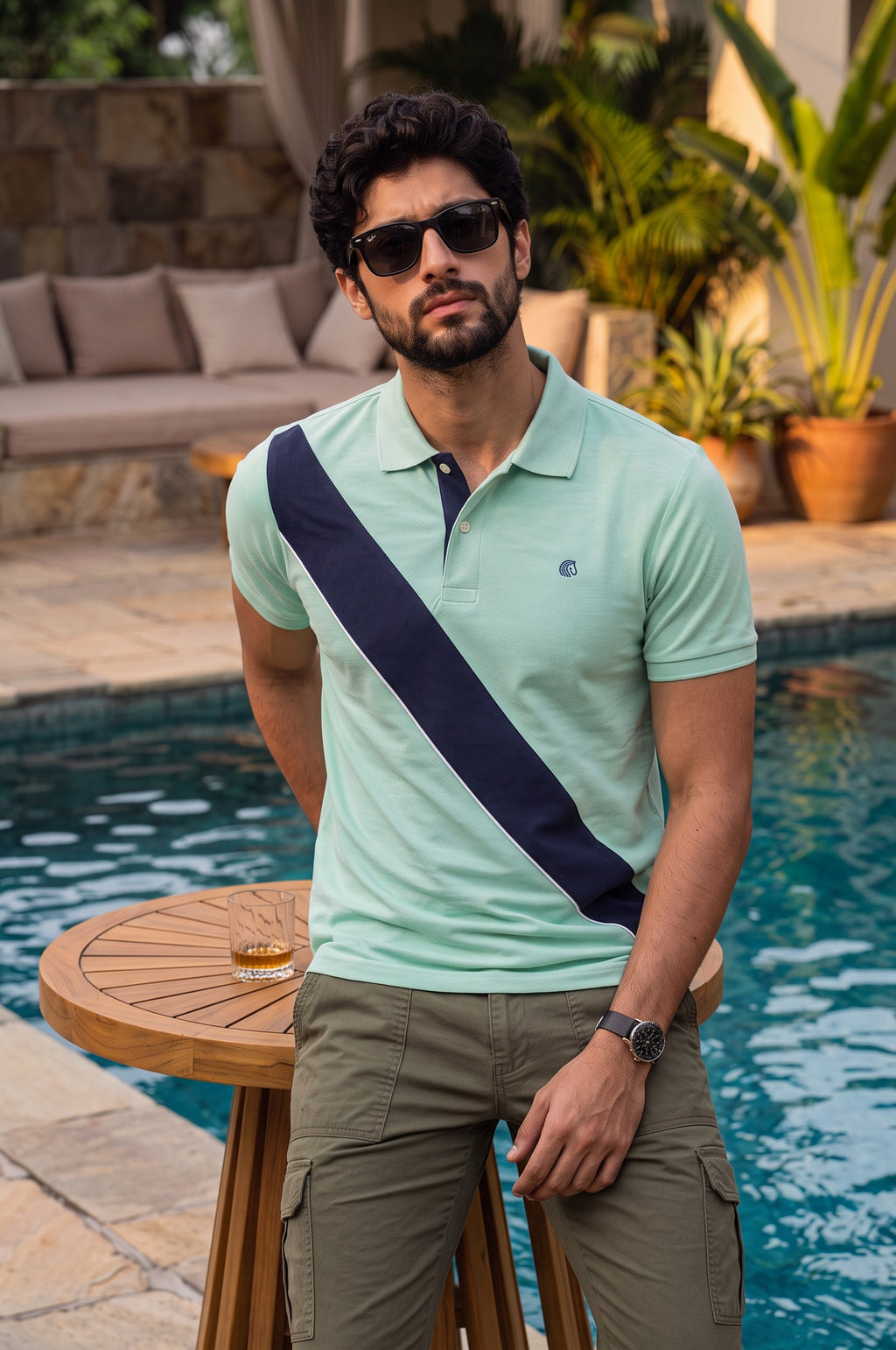 Men's Regular Fit Diagonal Striped Polo Shirt