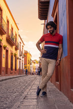 Men’s Cotton Color-Block Horizontal Striped Pique SS Polo Shirt