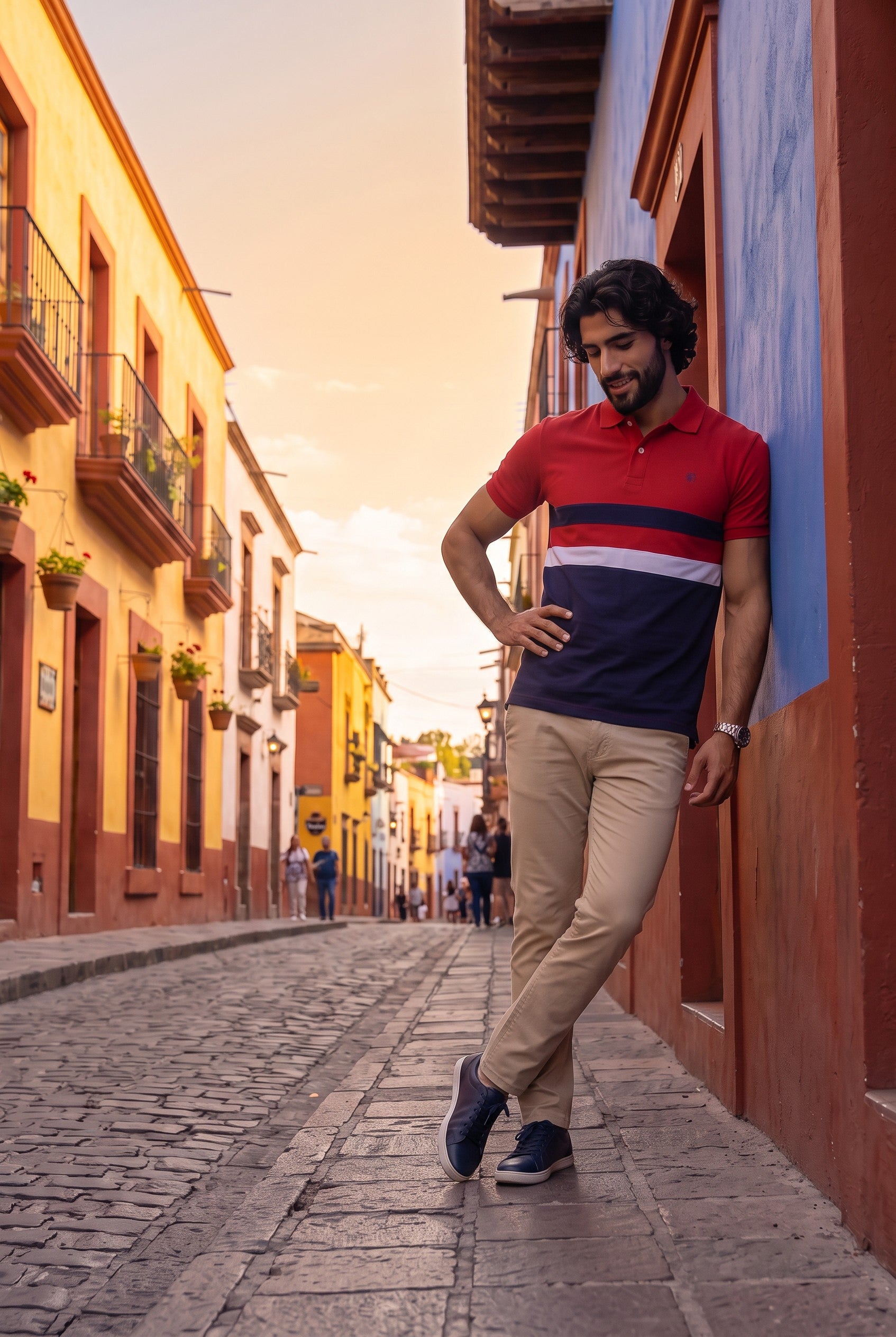 Men’s Cotton Color-Block Horizontal Striped Pique SS Polo Shirt