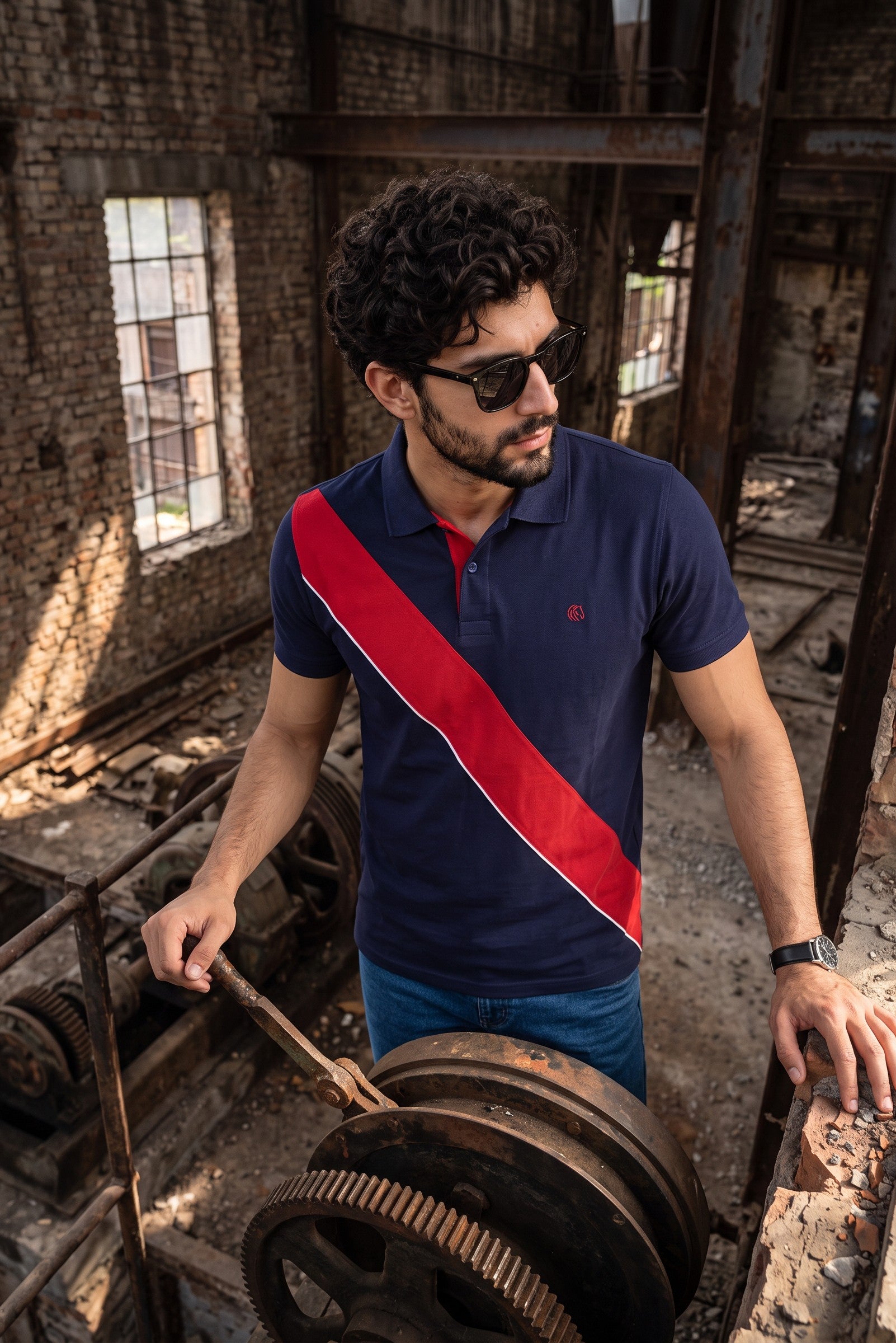 Men's Regular Fit Diagonal Striped Polo Shirt