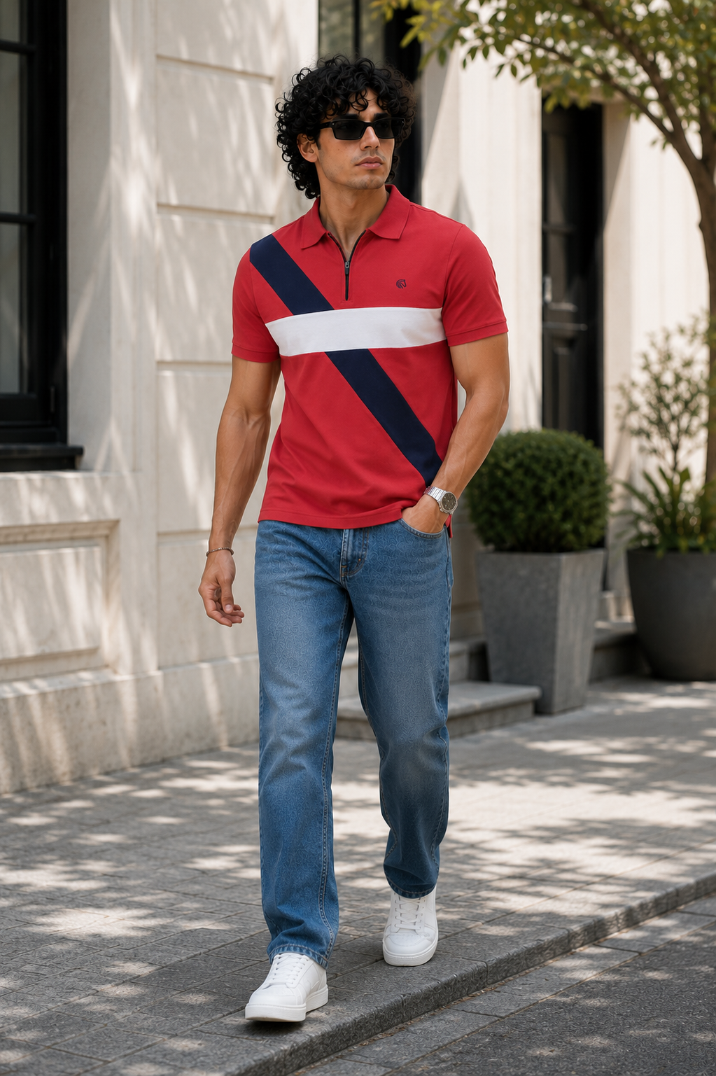 Men's Regular Fit Vertical Striped Polo Shirt