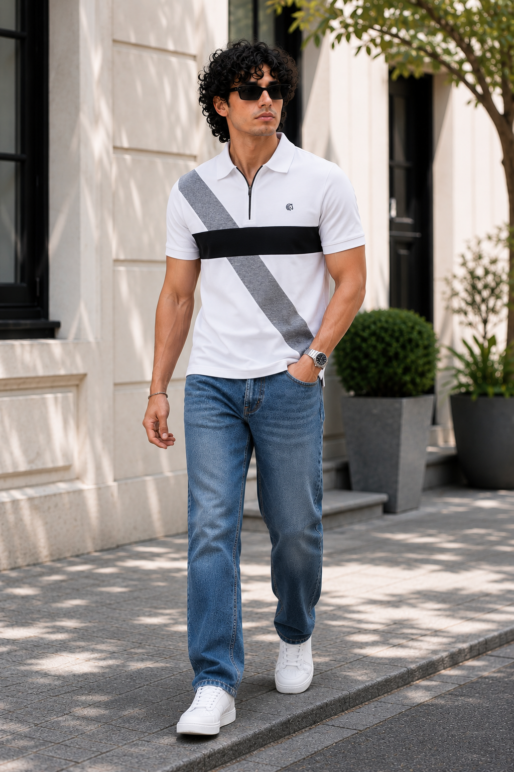 Men's Regular Fit Vertical Striped Polo Shirt